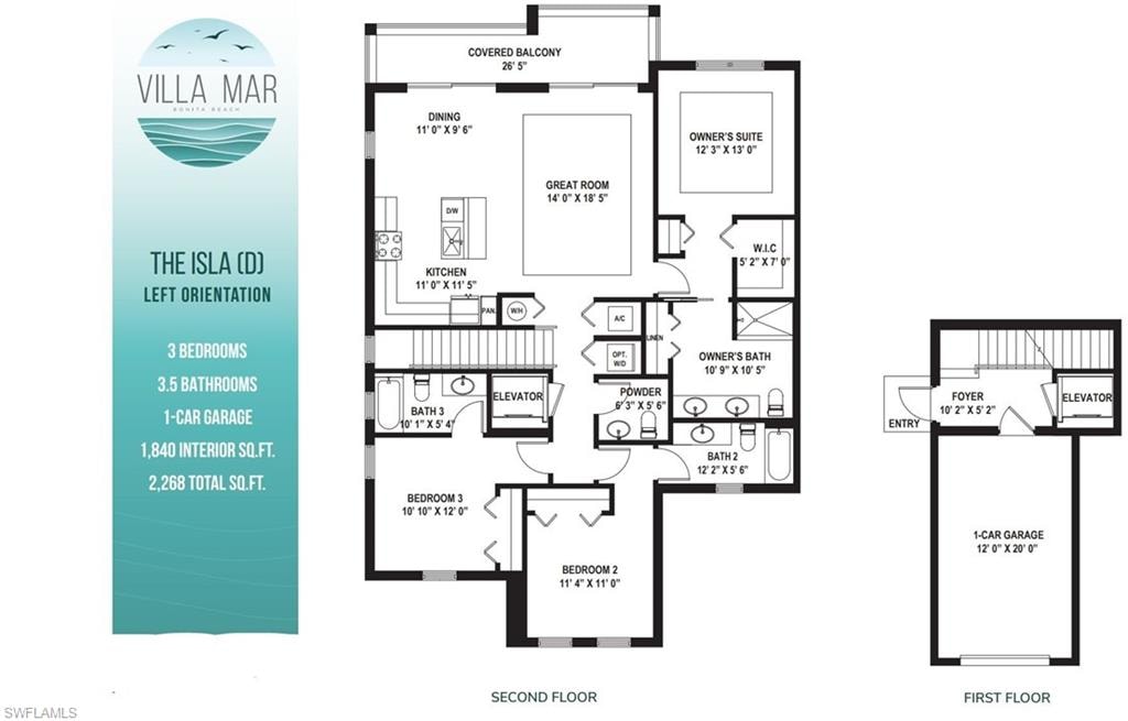 ISLA (D)3 BEDROOMS 3.5 BATHROOMS 1-CAR GARAGE 1,840 INTERIOR SQ. FT. 2,268 TOTAL SQ. FT.