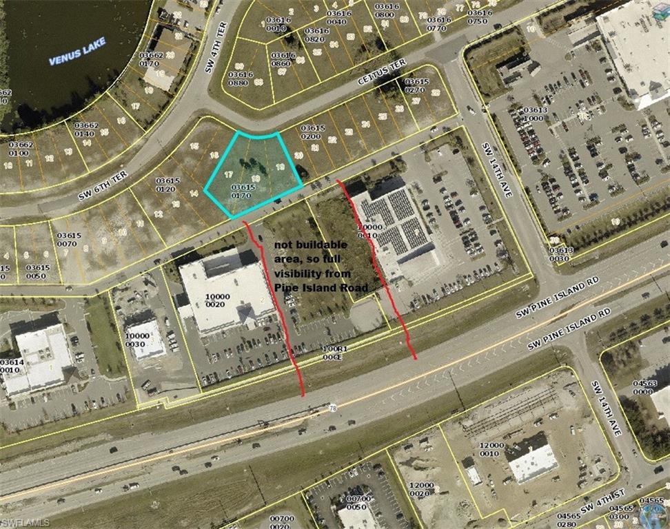 Aerial overview of property's location featuring property visibility from Pine Island Road