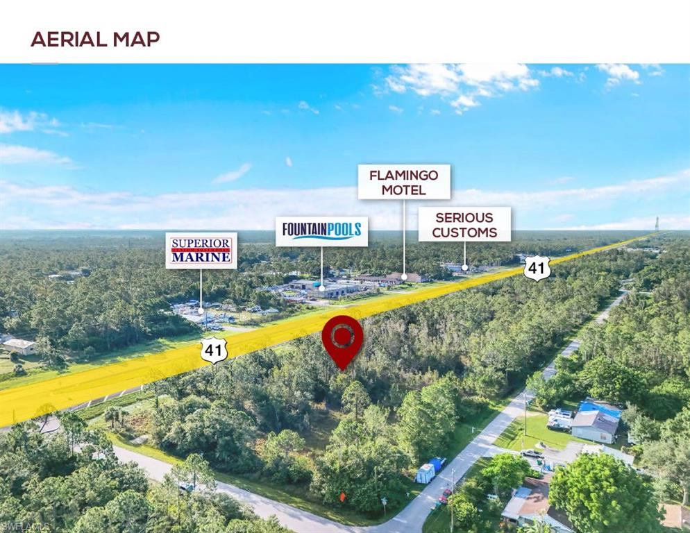 Aerial overview of property's location with a forest
