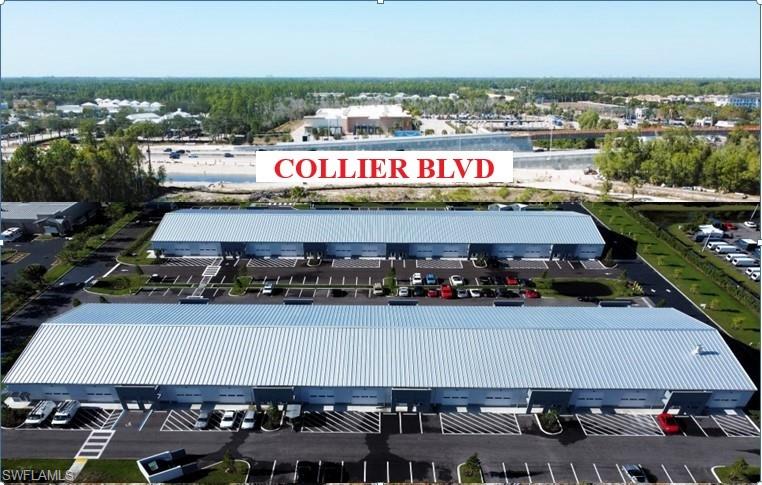 Aerial view of a commercial area