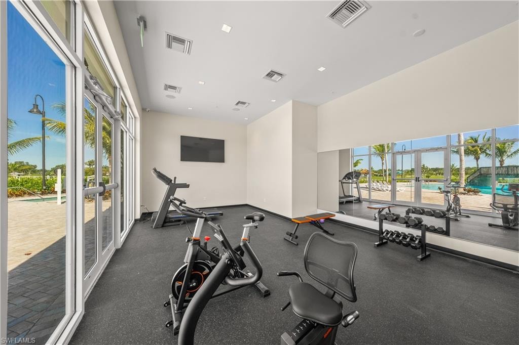 Gym with french doors