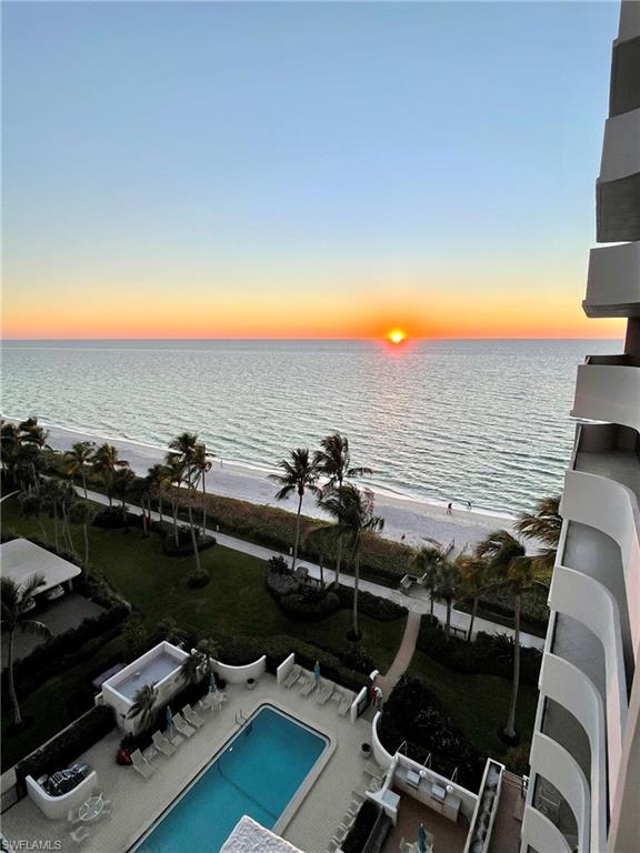 Water view with sunset
