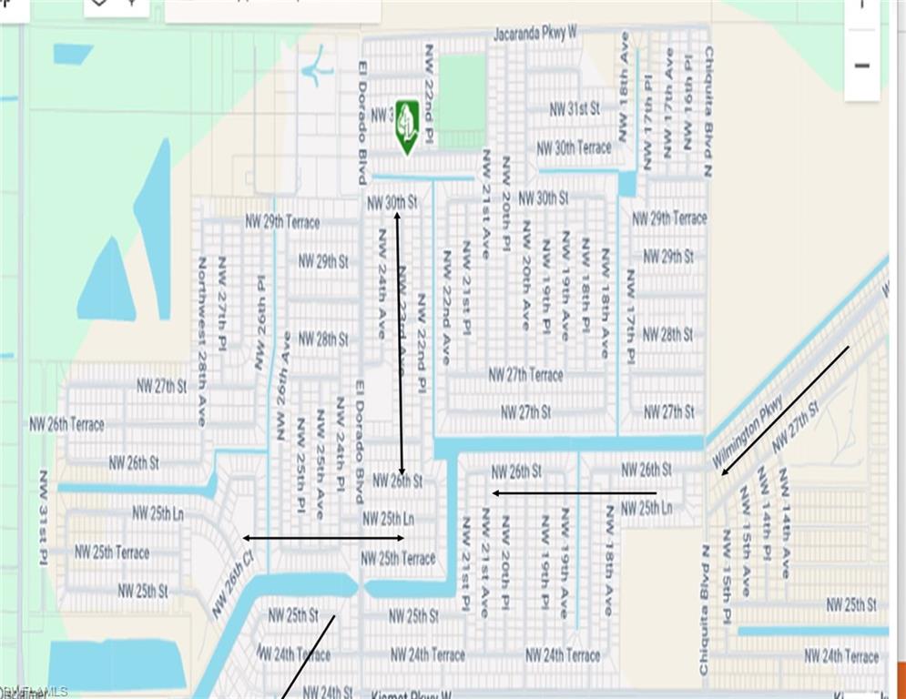 Navigable Freshwater Canals from subject lot Southward