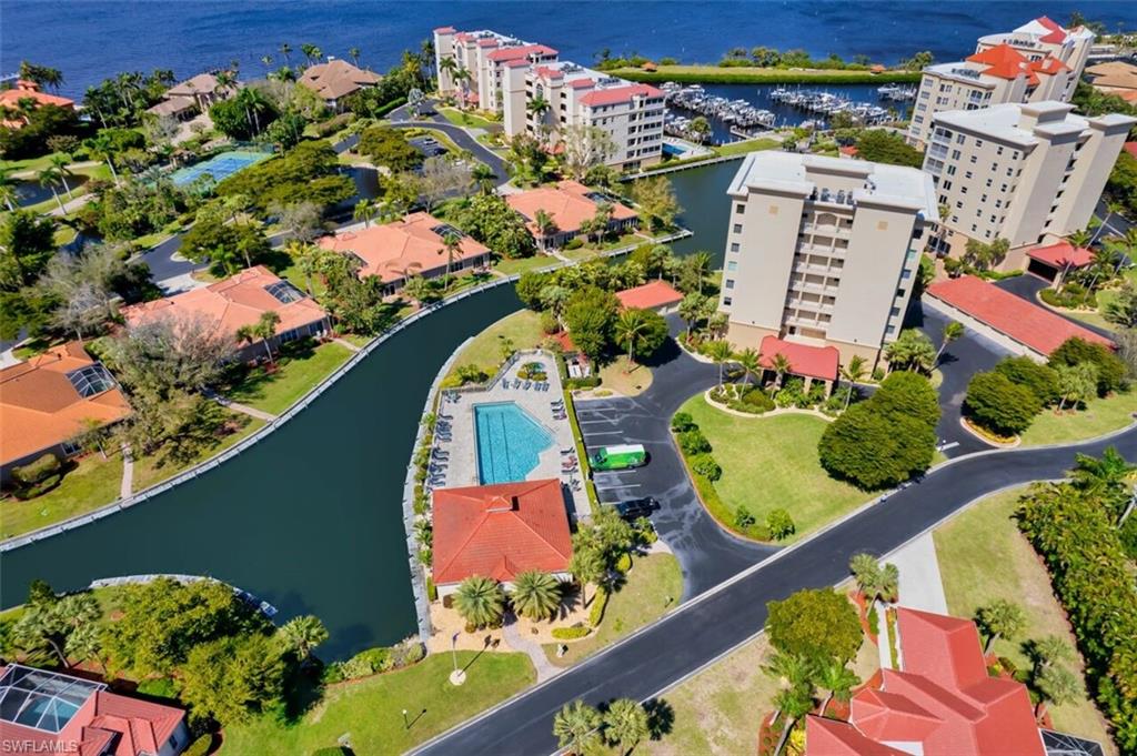 Aerial view featuring a water view