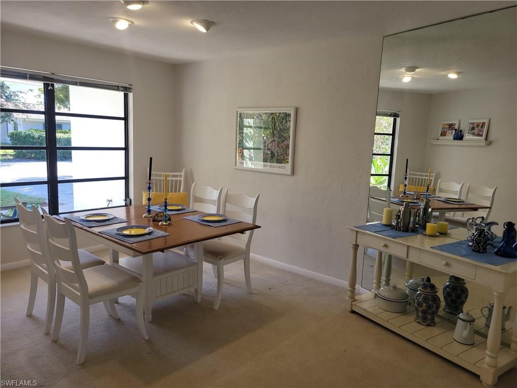 Dining room with light carpet