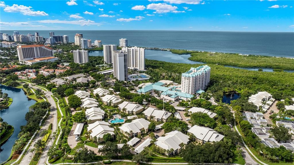 Aerial view featuring a water view