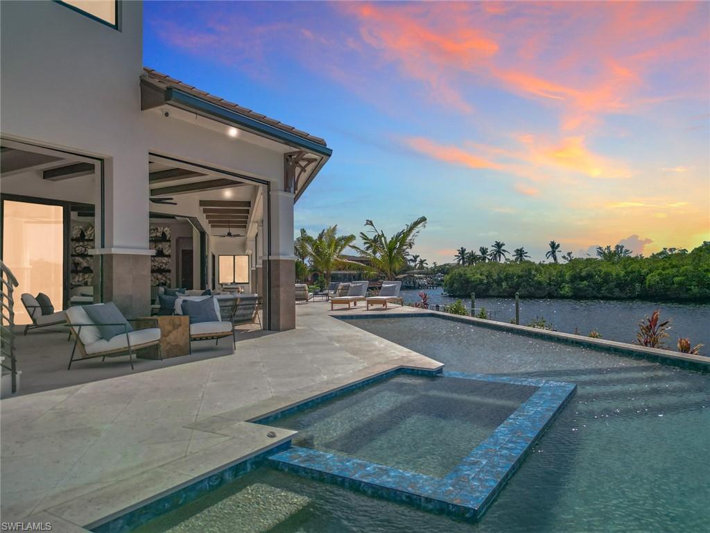 Very private back yard.  The pool has a large shallow area and built in spa.