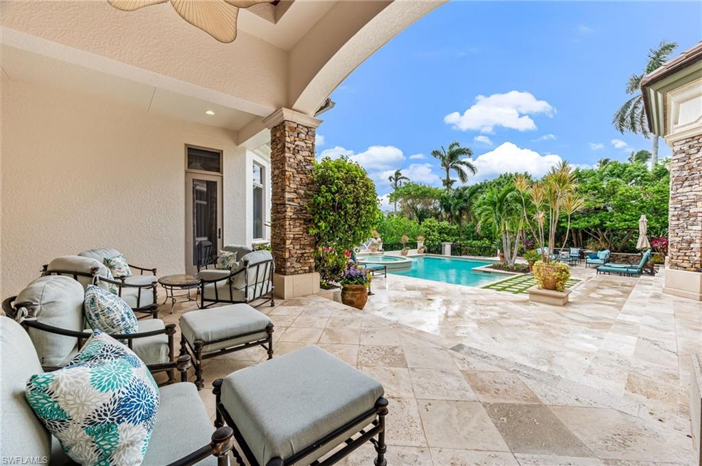 View of patio with ceiling fan