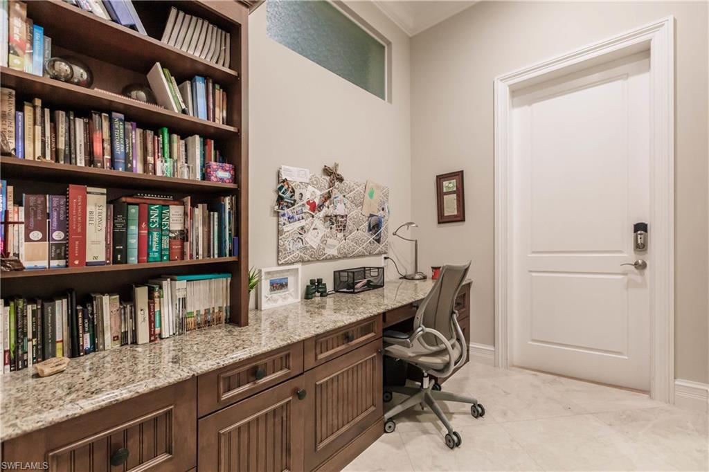 Tiled office with built in desk