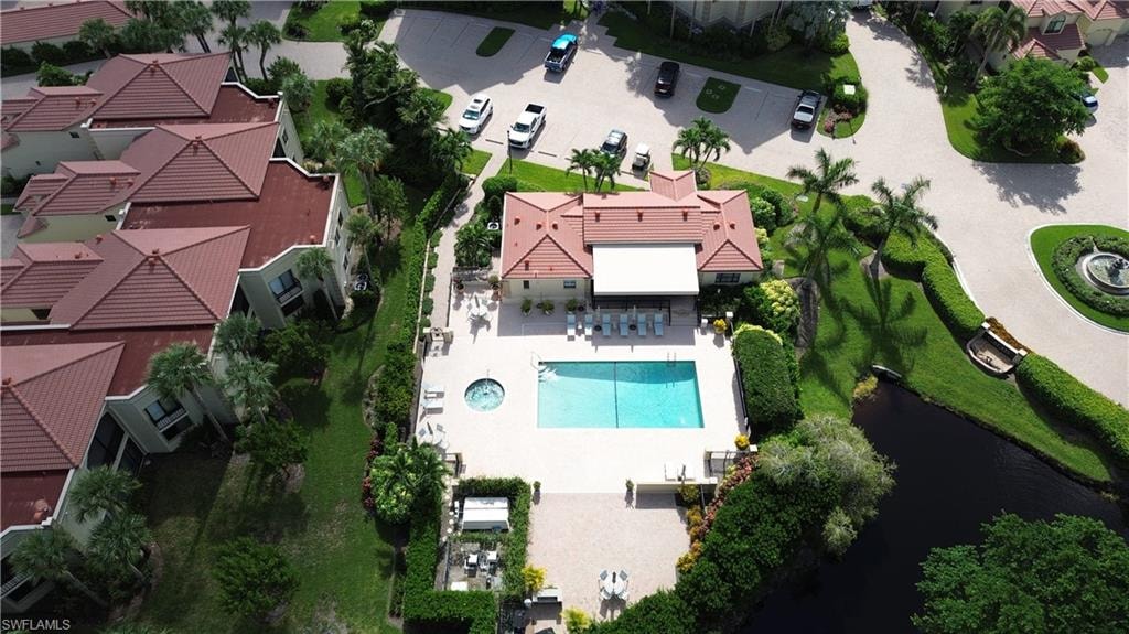 Drone / aerial view of a pool area