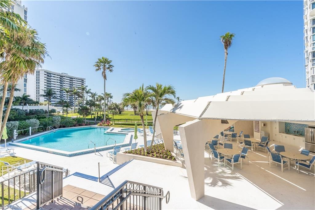 View of pool featuring a patio