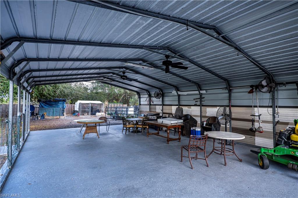 Carport with lights and ceiling fans