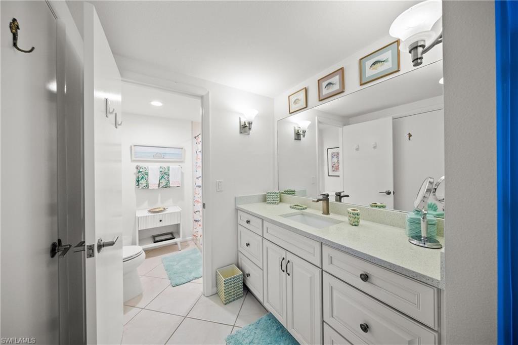 Separate sink vanity from toilet and shower area