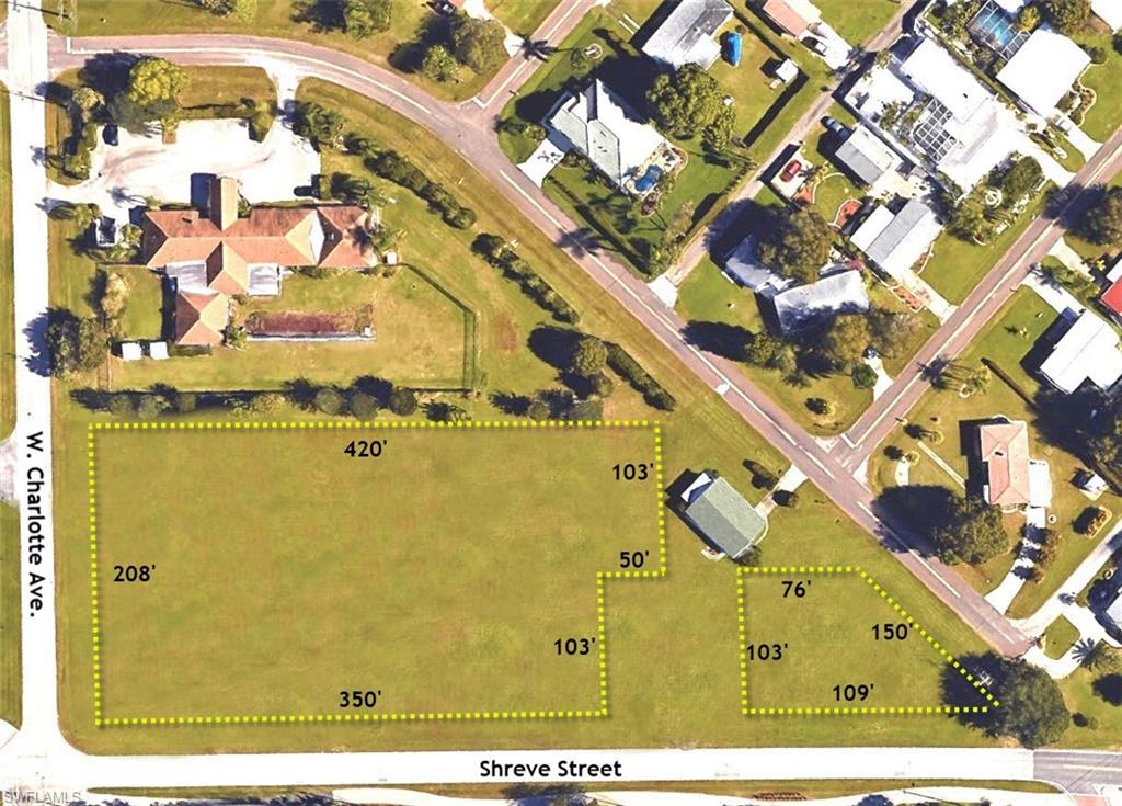 Aerial depicts both 712 Shreve (1.78 acres) and 790 Shreve (0.32 acre)