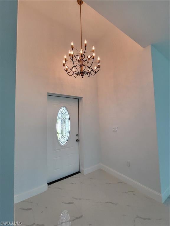 Entryway with a chandelier