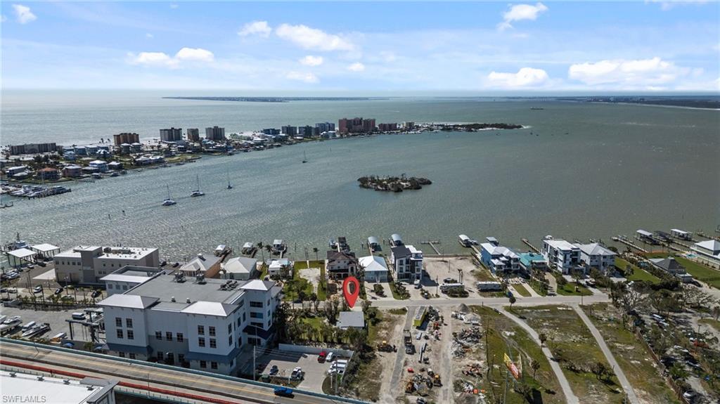 Aerial view of a nearby body of water