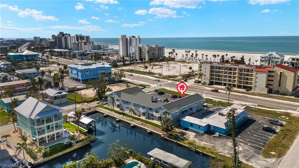 Bird's eye view with a water view and a view of city
