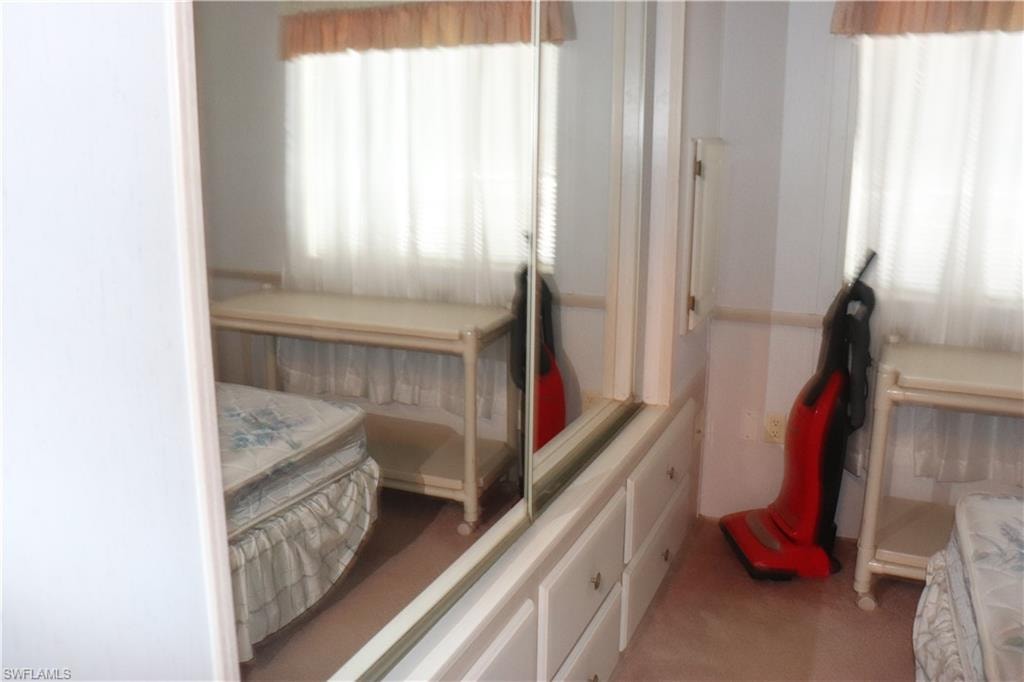 Bedroom with light carpet