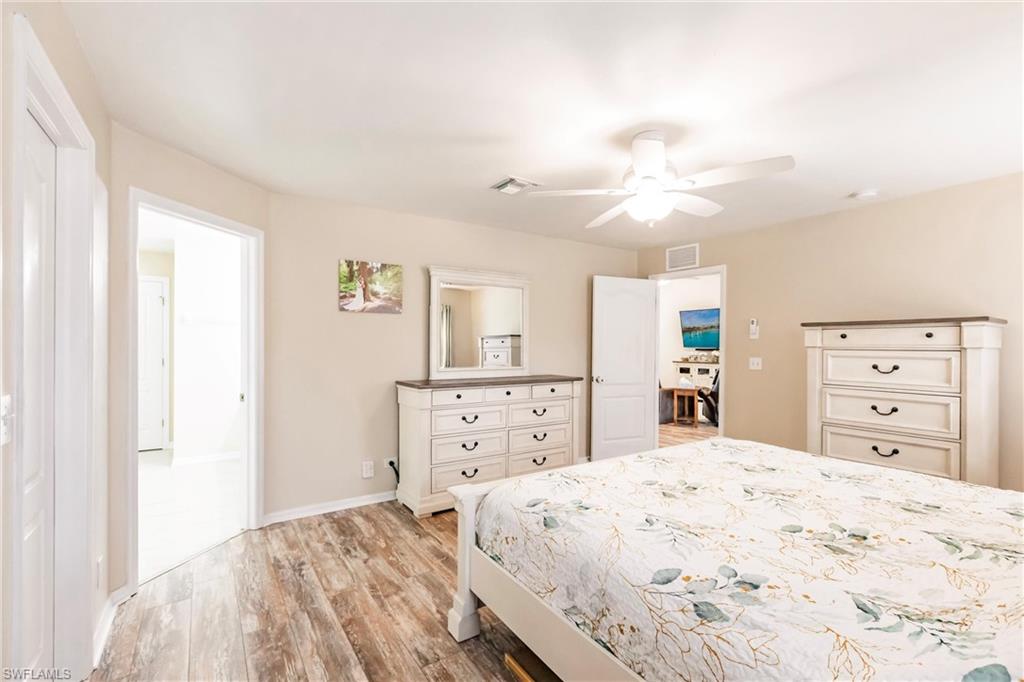Bedroom featuring ceiling fan and light wood-style floors