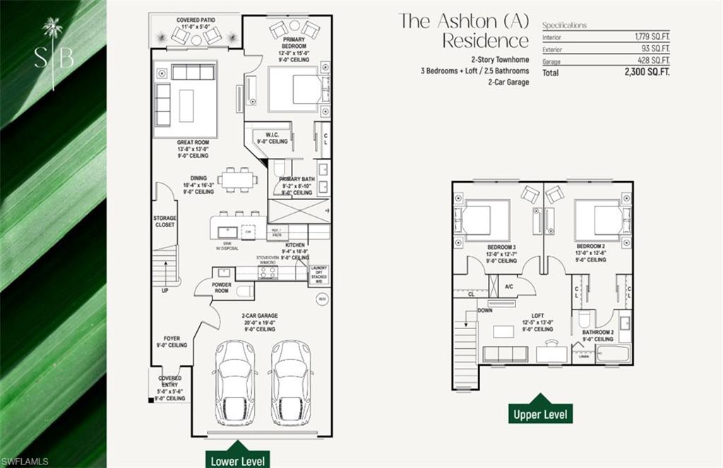 Architectural floorplan - THE ASHTON (A)2-Story Townhome