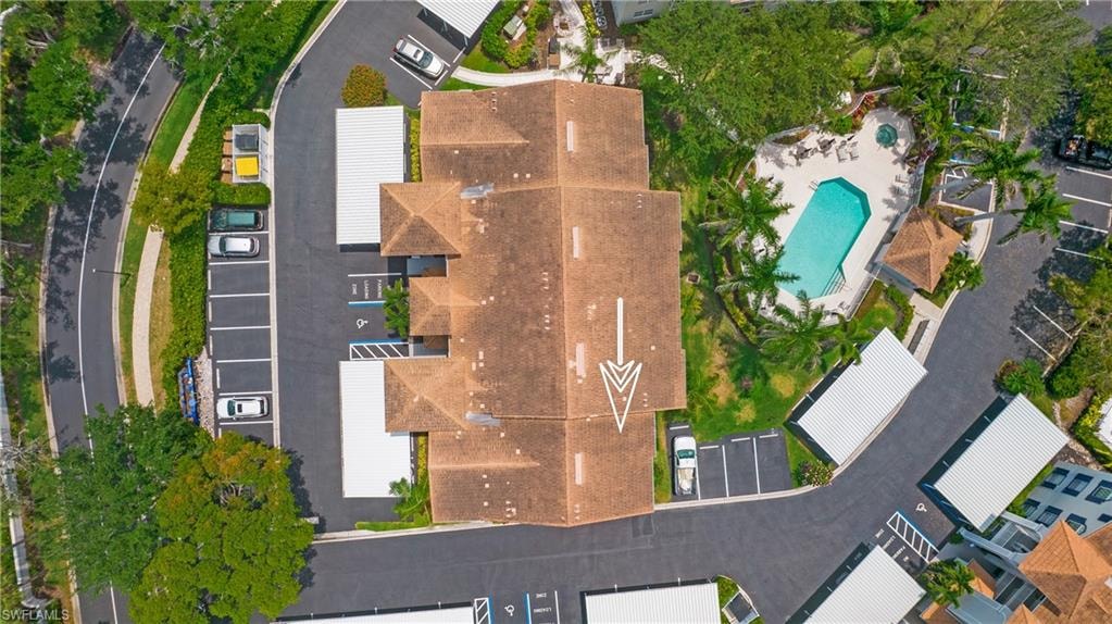 Drone / aerial view of a pool area