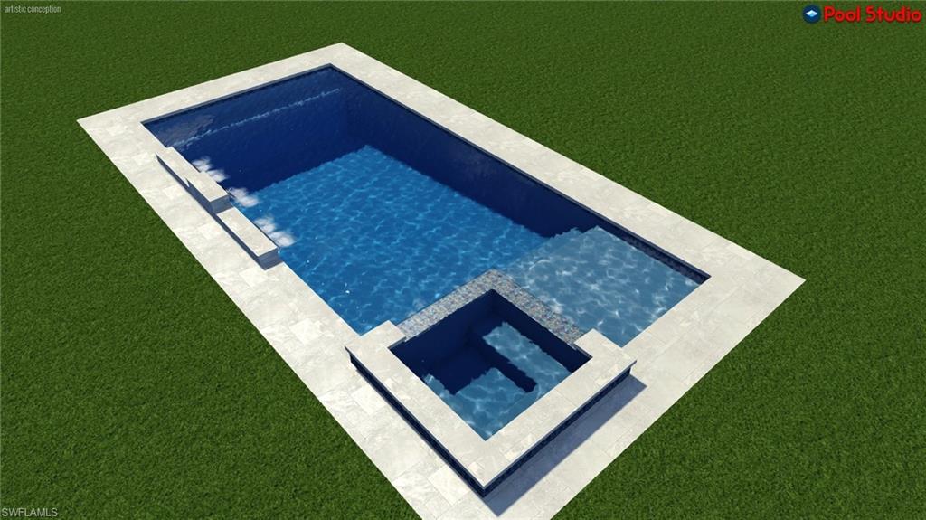 View of pool featuring a pool with connected hot tub