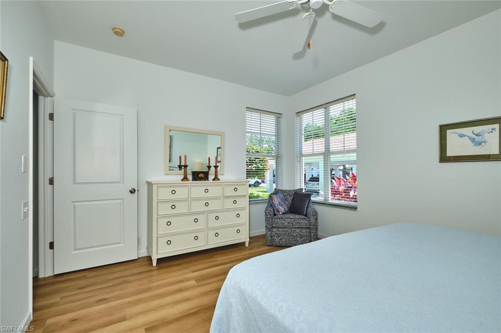 Bedroom featuring light wood-style flooring and ceiling fan