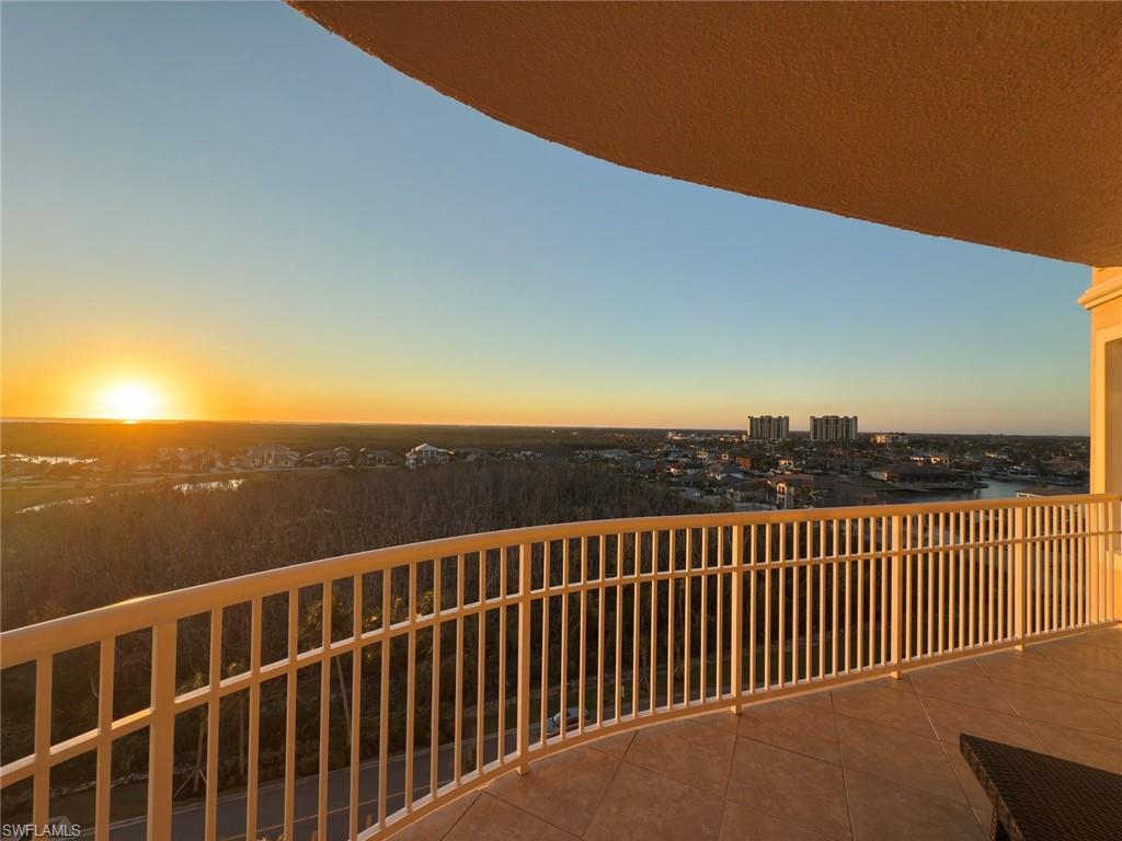 View of balcony at dusk
