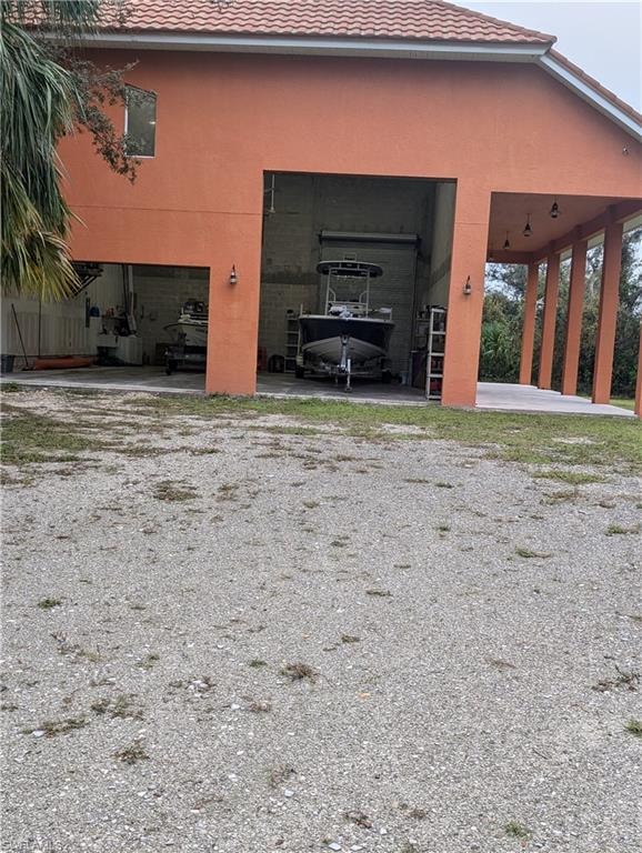Big garage with doors open