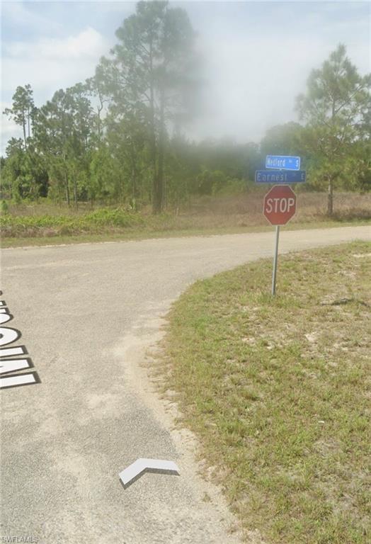 View of asphalt street featuring traffic signs