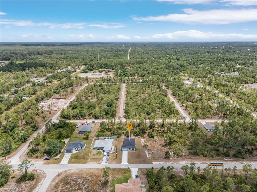 Aerial view of a heavily wooded area