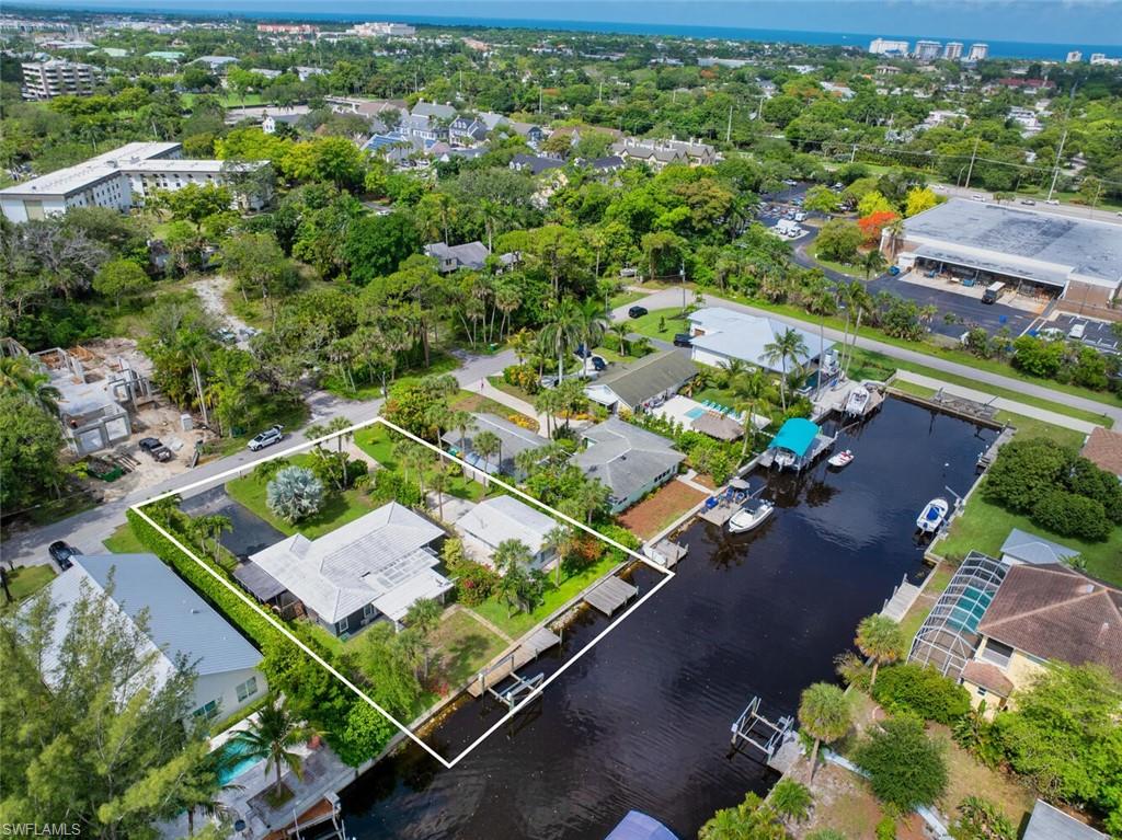Aerial view of a nearby body of water
