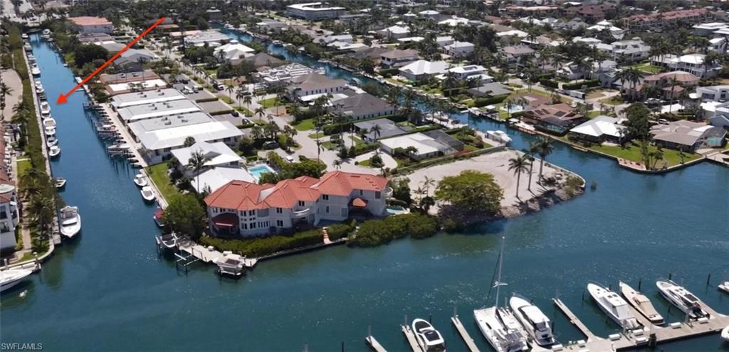Aerial view of a Curlew Canal leading out to Naples Bay