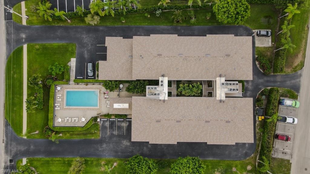 Aerial view of a pool