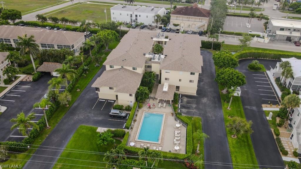 Aerial view of a pool
