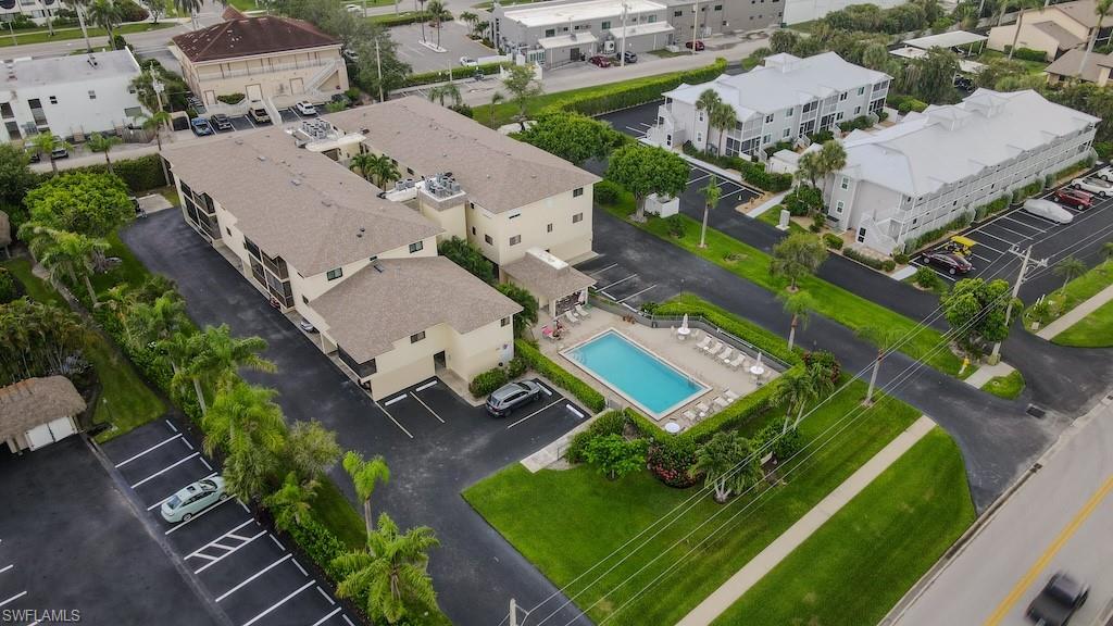 Aerial view of a pool
