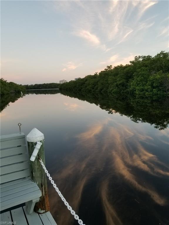 Water view with a boat dock