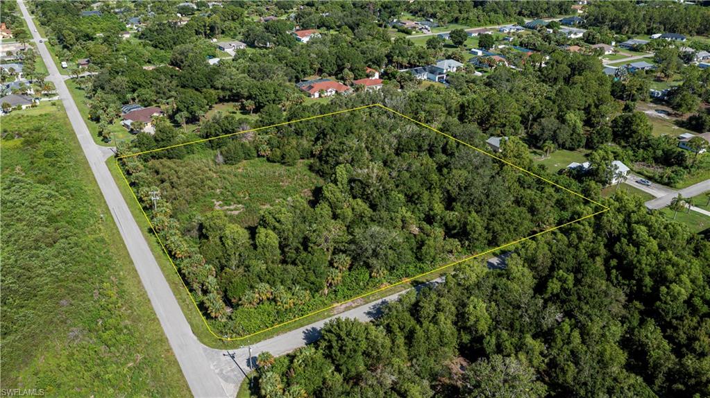 Aerial view of property's location with property parcel outlined
