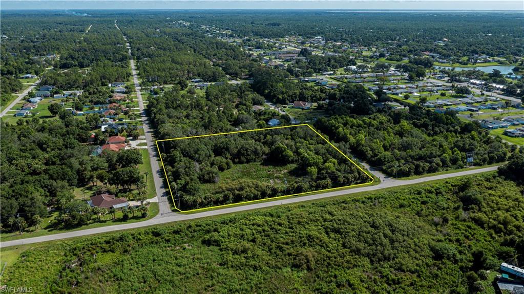 Aerial view of property's location and property parcel outlined