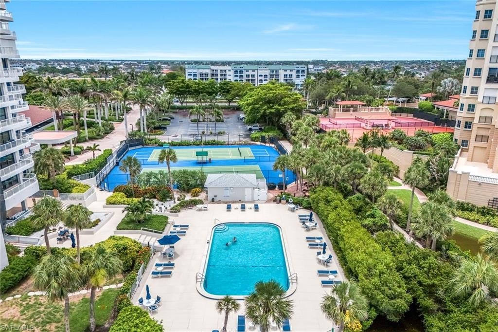 Aerial view of a pool area