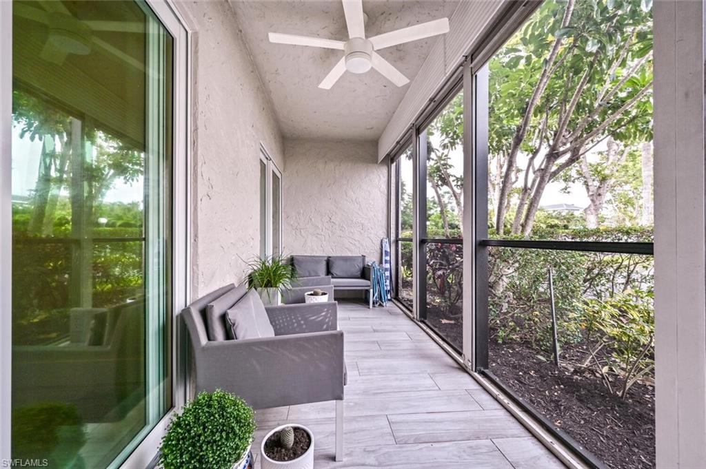 Screened lanai looking out to garden area