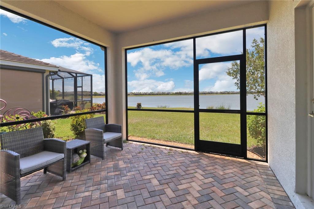 Patio featuring a water view