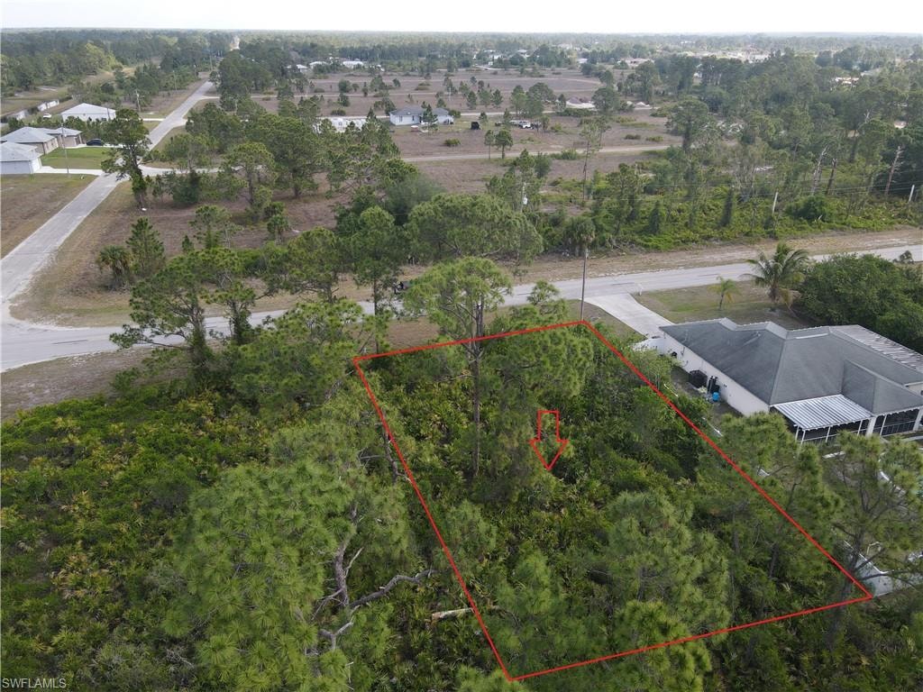 Aerial overview of property's location featuring property parcel outlined