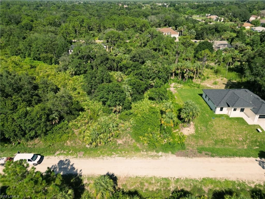 Aerial view of a heavily wooded area