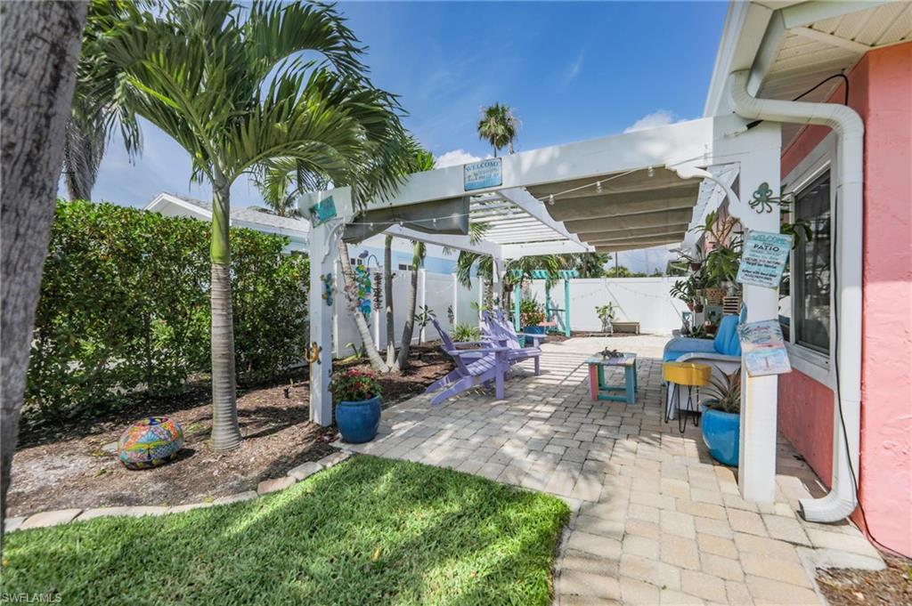 Fenced backyard with a patio area