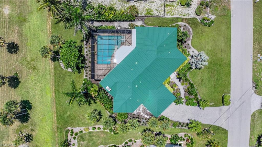Drone / aerial view of a pool