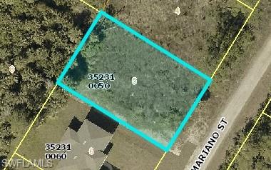 Aerial overview of property's location with property parcel outlined