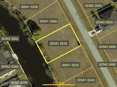 Aerial map of property and surrounding area with property parcel outlined