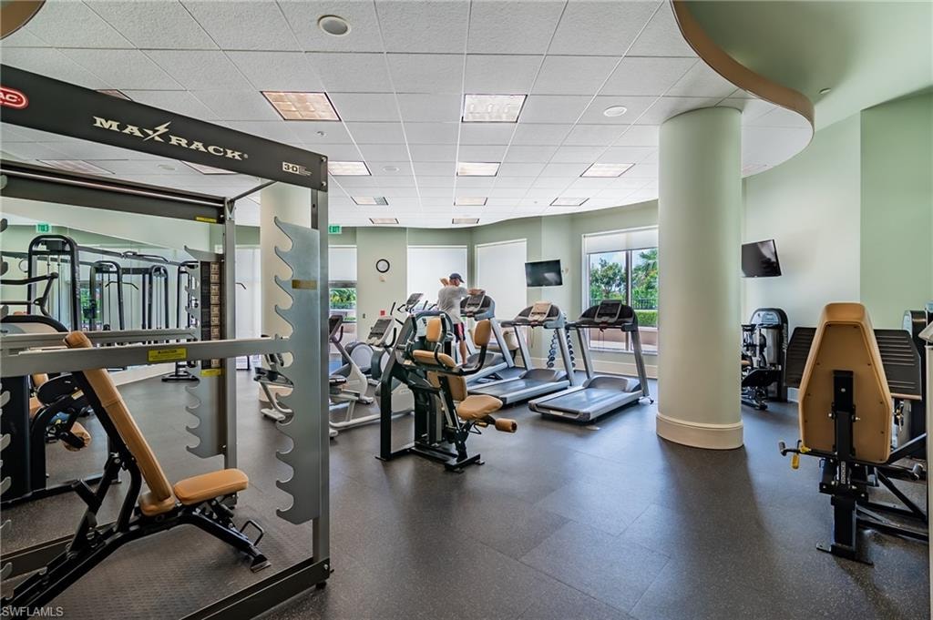 Exercise room with a drop ceiling
