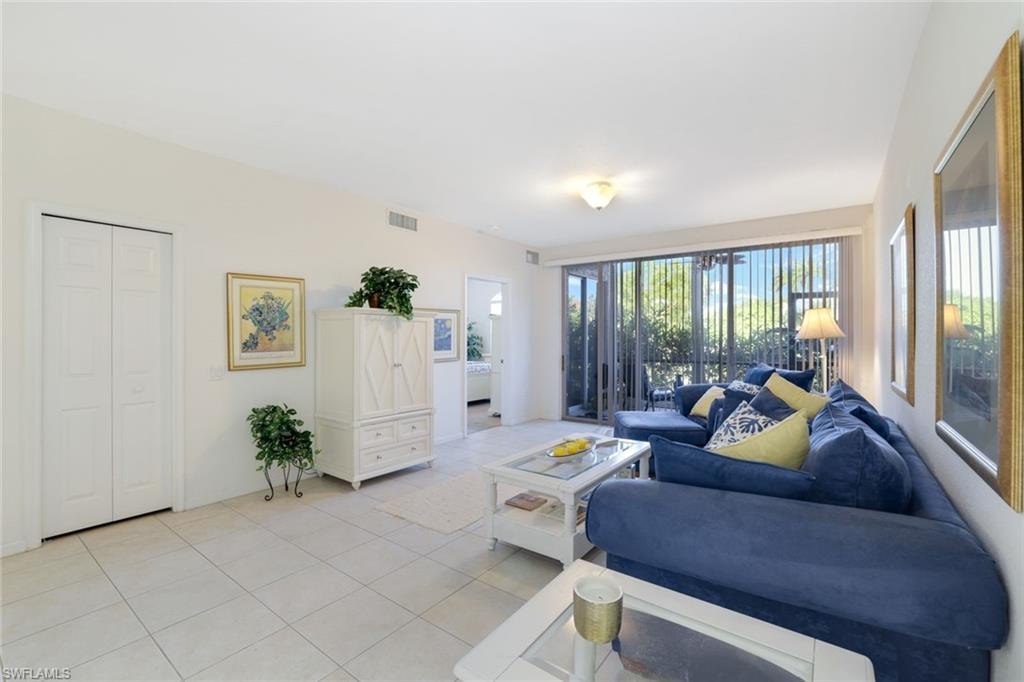 View of tiled living room